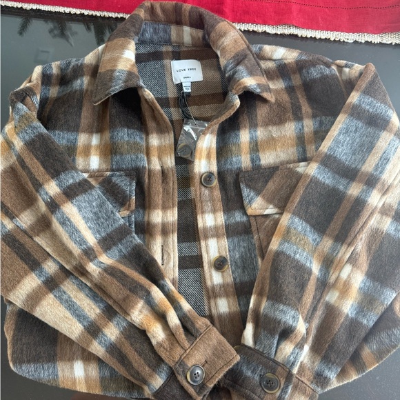 Love Tree Tops - Love Tree Brown and Cream Plaid Shirt